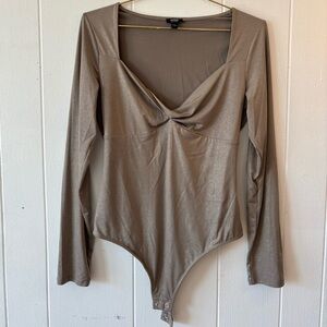 Express Shimmering Taupe Long Sleeve Bodysuit